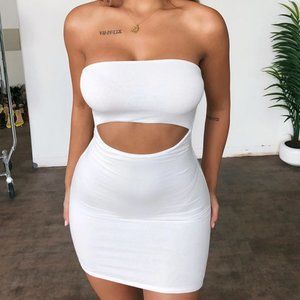 Women Sexy Cut Out Solid Strapless Mini Dress
